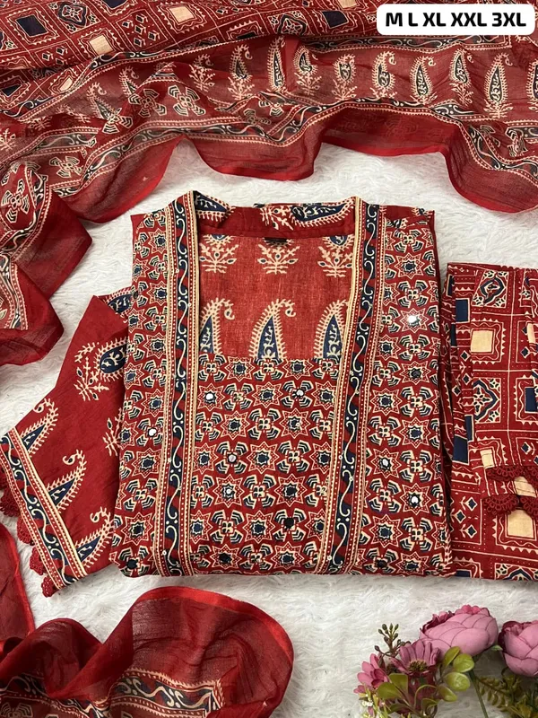 Premium_Bagru_Print_Mirror_Work_Jaipuri_Cotton_Kurta_Set