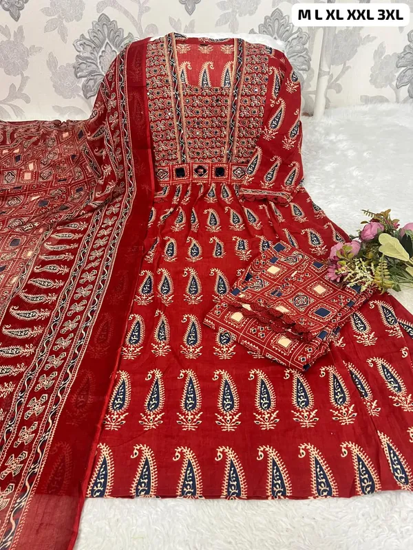 Premium_Bagru_Print_Mirror_Work_Jaipuri_Cotton_Kurta_Set