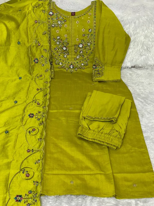Lime_Green_Floral_Embroidered_Kurta_Pant_Set_with_Dupatta_for_Women