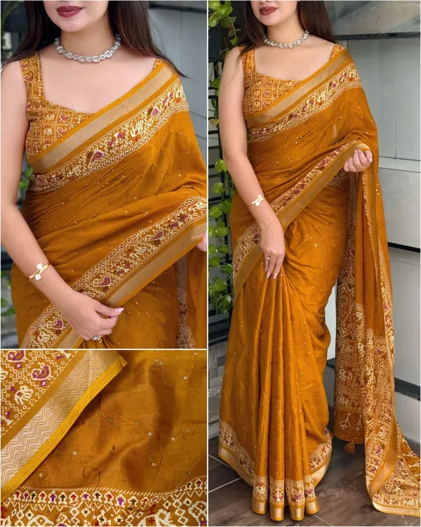 Mustard_Yellow_Ajrakh_Printed_Pure_Mul_Cotton_Saree_with_Zari_Jacquard_Border