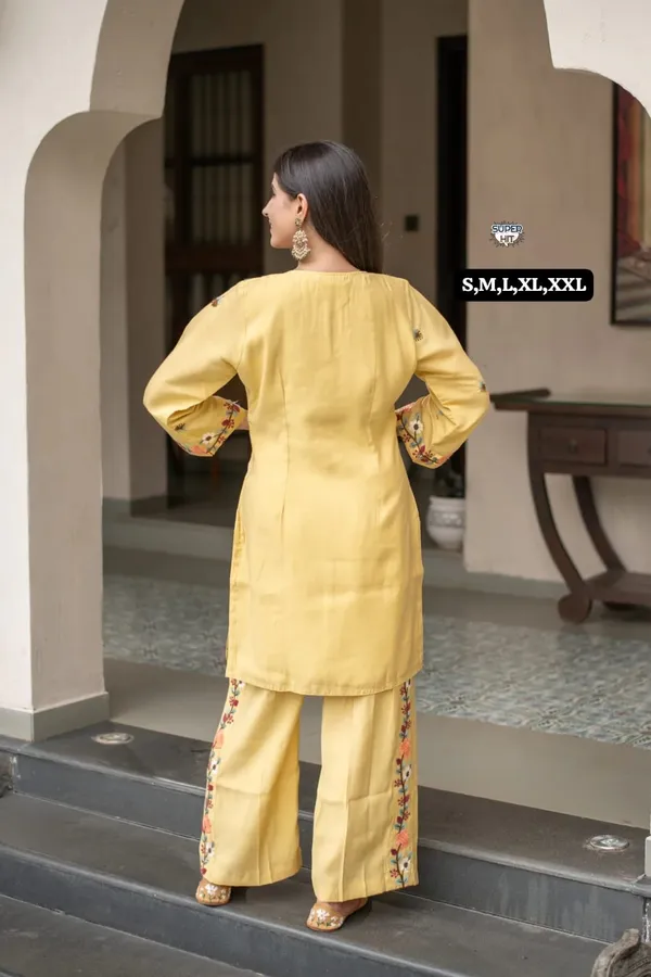 Mustard_Yellow_French_Crepe_Embroidered_Kurti_Pant_Set_–_2-Piece_Ethnic_Wear_Suit_for_Women