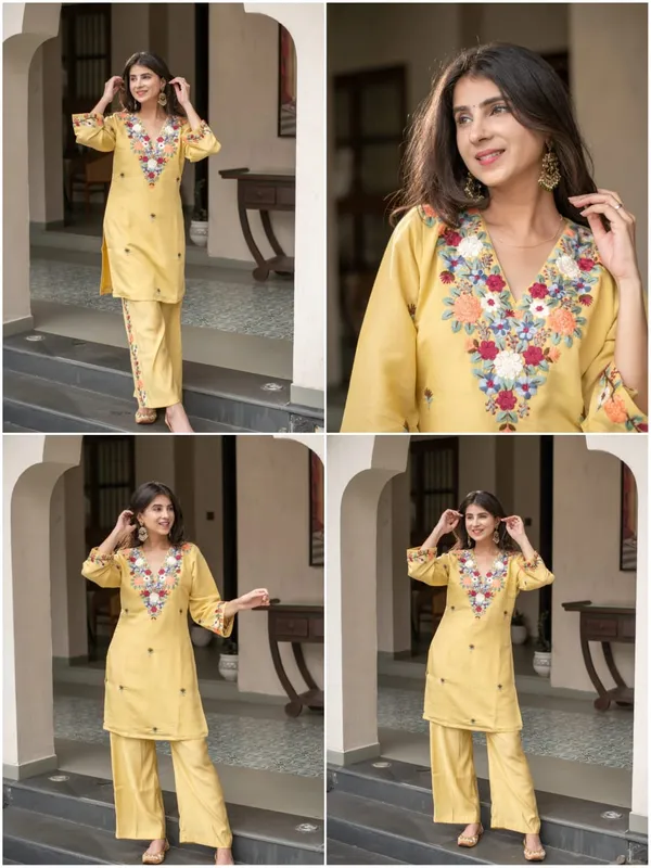 Mustard_Yellow_French_Crepe_Embroidered_Kurti_Pant_Set_–_2-Piece_Ethnic_Wear_Suit_for_Women