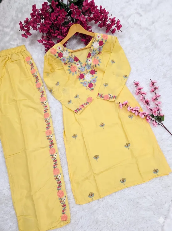 Mustard_Yellow_French_Crepe_Embroidered_Kurti_Pant_Set_–_2-Piece_Ethnic_Wear_Suit_for_Women