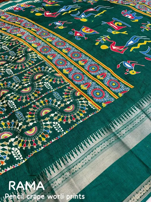 Green_Crepe_Warli_Print_Saree_For_Women