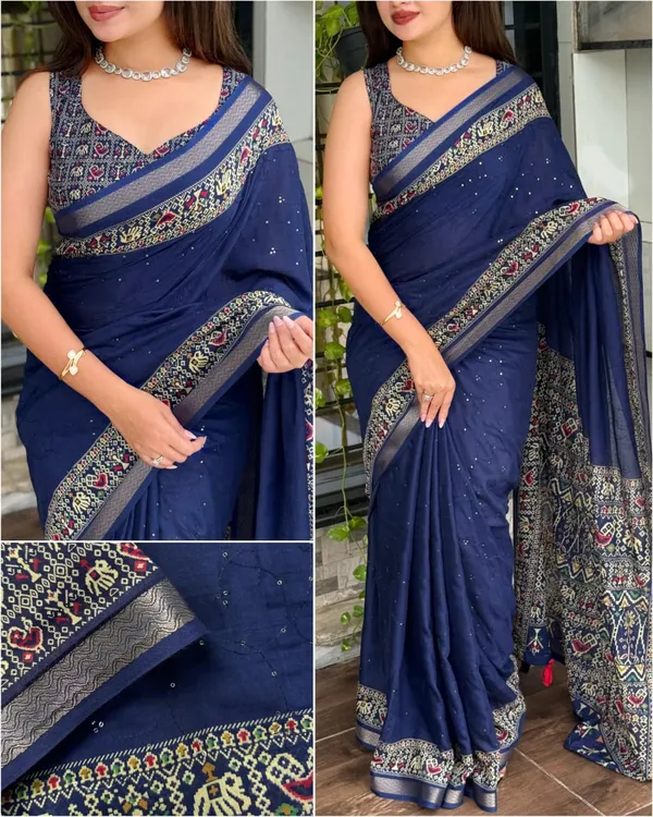 Navy_Blue_Ajrakh_Printed_Pure_Mul_Cotton_Saree_with_Zari_Jacquard_Border
