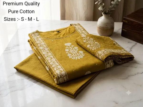 Mustard_Cotton_Printed_Kurta_Set_For_Women