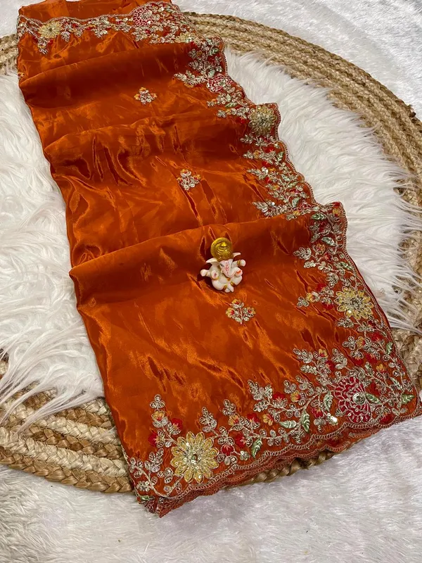 Orange_Satin_Embroidered_Saree_For_Women