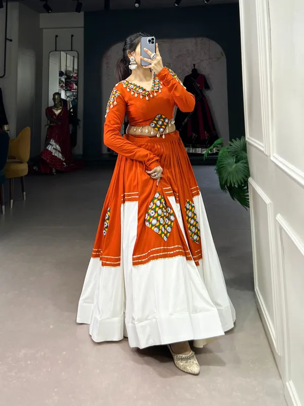 Orange_&_White_Gamthi_Patchwork_Lehenga_Choli_with_Gota_Patti_Detailing