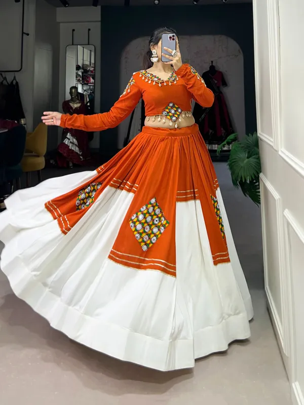 Orange_&_White_Gamthi_Patchwork_Lehenga_Choli_with_Gota_Patti_Detailing