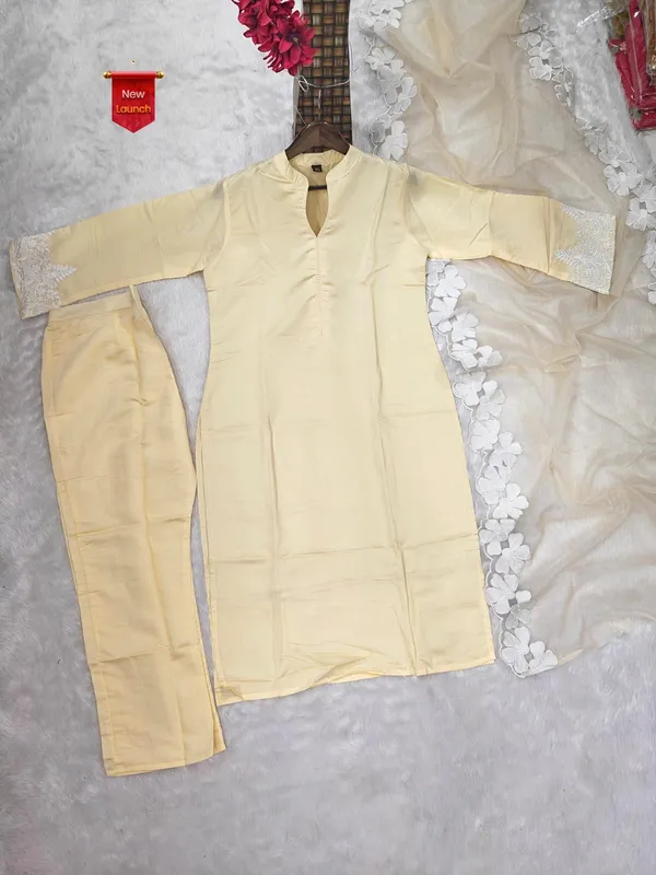 Pastel_Yellow_Chanderi_Silk_Embroidered_Kurti_Pant_Set_with_Organza_Dupatta_–_3-Piece_Ethnic_Suit_Set