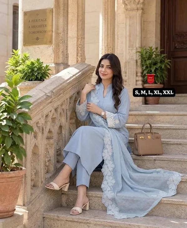 Powder_Blue_Chanderi_Silk_Embroidered_Kurti_Pant_Set_with_Organza_Dupatta_–_3-Piece_Ethnic_Suit_Set
