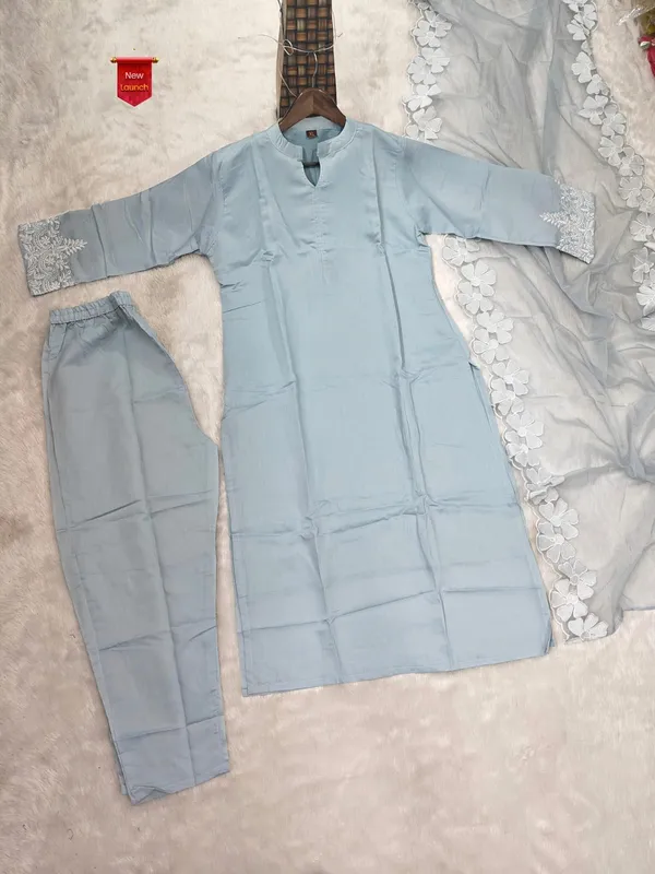 Powder_Blue_Chanderi_Silk_Embroidered_Kurti_Pant_Set_with_Organza_Dupatta_–_3-Piece_Ethnic_Suit_Set