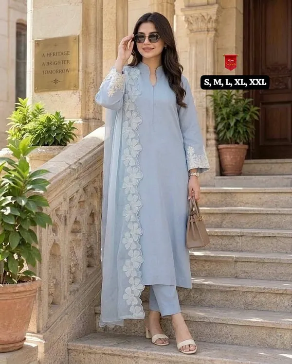 Powder_Blue_Chanderi_Silk_Embroidered_Kurti_Pant_Set_with_Organza_Dupatta_–_3-Piece_Ethnic_Suit_Set