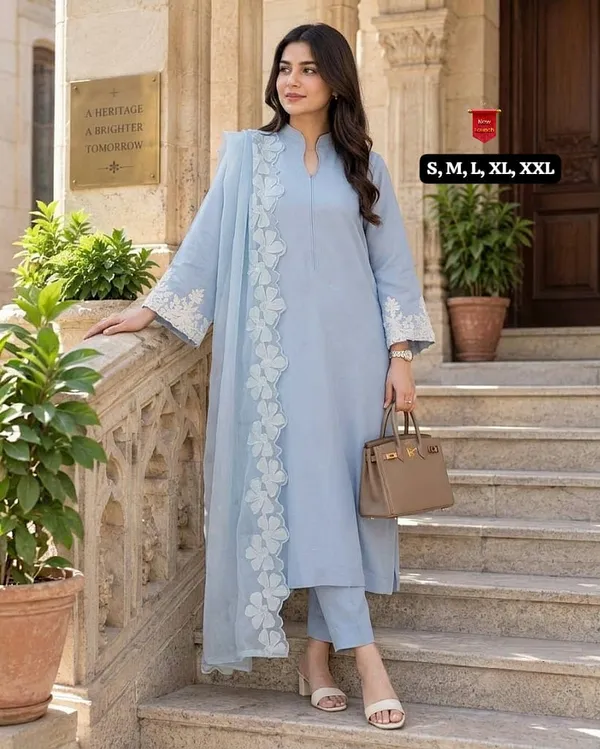 Powder_Blue_Chanderi_Silk_Embroidered_Kurti_Pant_Set_with_Organza_Dupatta_–_3-Piece_Ethnic_Suit_Set