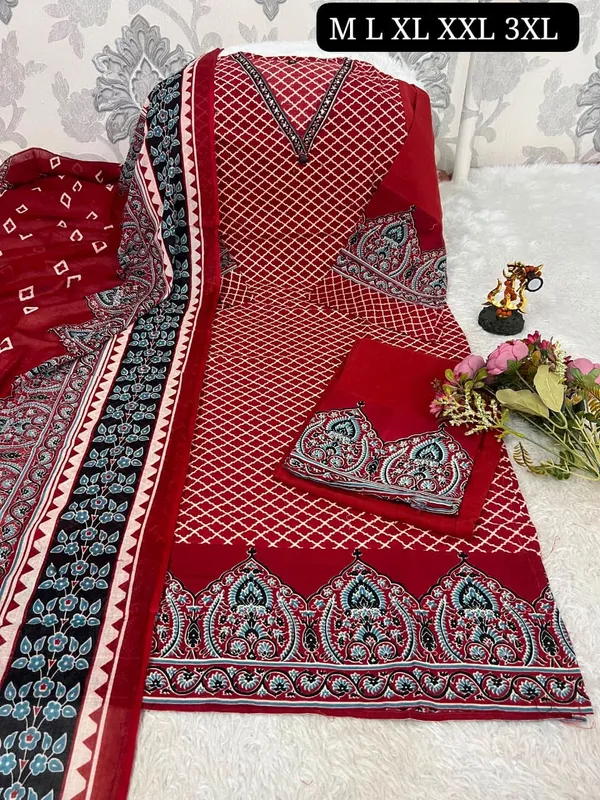 Premium_Cotton_Printed_3-Piece_Kurti_Set_with_Pant_&_Dupatta_–_V-Neck_Ethnic_Suit_Set