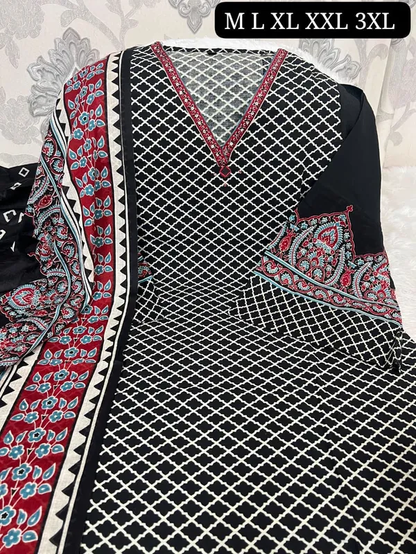 Premium_Cotton_Printed_3-Piece_Kurti_Set_with_Pant_&_Dupatta_–_V-Neck_Ethnic_Suit_Set