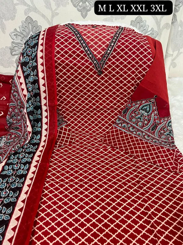 Premium_Cotton_Printed_3-Piece_Kurti_Set_with_Pant_&_Dupatta_–_V-Neck_Ethnic_Suit_Set