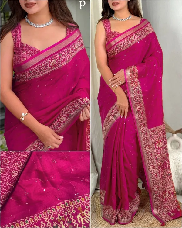 Rani_Pink_Ajrakh_Printed_Pure_Mul_Cotton_Saree_with_Zari_Jacquard_Border