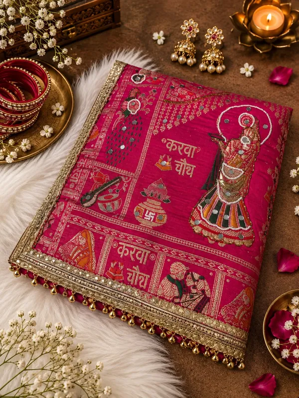 Rani_Pink_Dola_Viscose_Meena_Saree_with_Mirror_Work_&_Heavy_Border_–_Karwa_Chauth_&_Teej_Special_Traditional_Saree