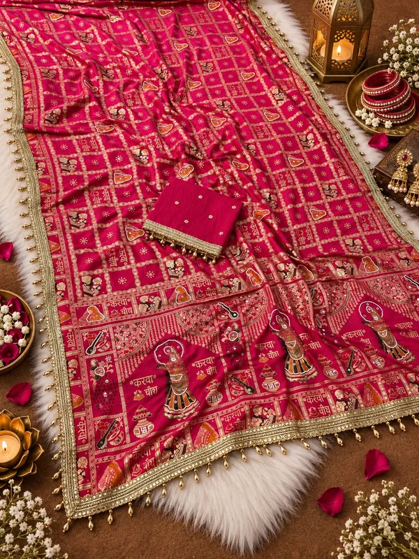 Rani_Pink_Dola_Viscose_Meena_Saree_with_Mirror_Work_&_Heavy_Border_–_Karwa_Chauth_&_Teej_Special_Traditional_Saree