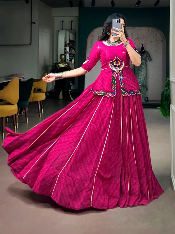 Rani_Pink_Georgette_Printed_Navratri_Lehenga_with_Gota_Patti_&_Gamthi_Mirror_Work_Blouse
