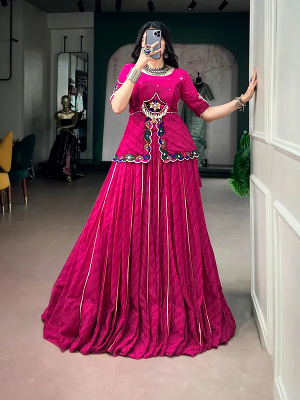 Rani_Pink_Georgette_Printed_Navratri_Lehenga_with_Gota_Patti_&_Gamthi_Mirror_Work_Blouse