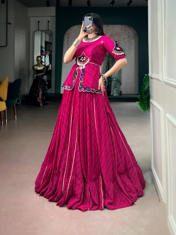 Rani_Pink_Georgette_Printed_Navratri_Lehenga_with_Gota_Patti_&_Gamthi_Mirror_Work_Blouse