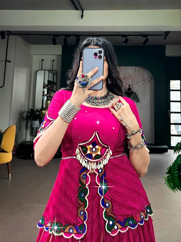Rani_Pink_Georgette_Printed_Navratri_Lehenga_with_Gota_Patti_&_Gamthi_Mirror_Work_Blouse