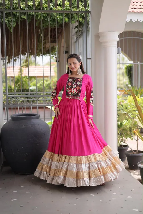Rani_Pink_Rayon_Kutchi_Gamthi_Work_Navratri_Gown_–_12_Meter_Flare_Embroidered_Garba_Dress