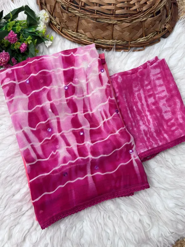 Rani_Pink_Wetless_Print_Saree_with_Aari_Work_&_Lace_Border_with_Blouse