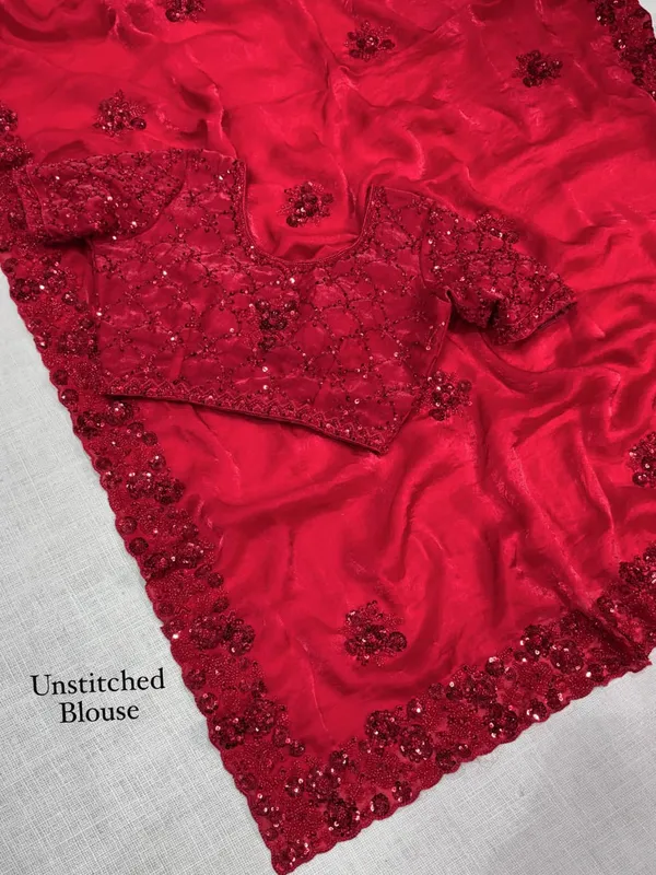 Red_Fandy_Satin_Heavy_Beads_&_Sequins_Work_Saree_with_Blouse