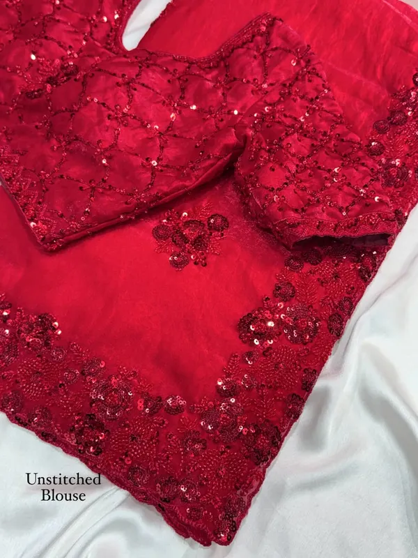 Red_Fandy_Satin_Heavy_Beads_&_Sequins_Work_Saree_with_Blouse