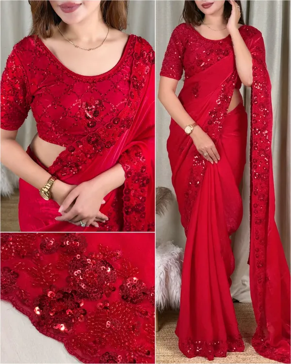 Red_Fandy_Satin_Heavy_Beads_&_Sequins_Work_Saree_with_Blouse