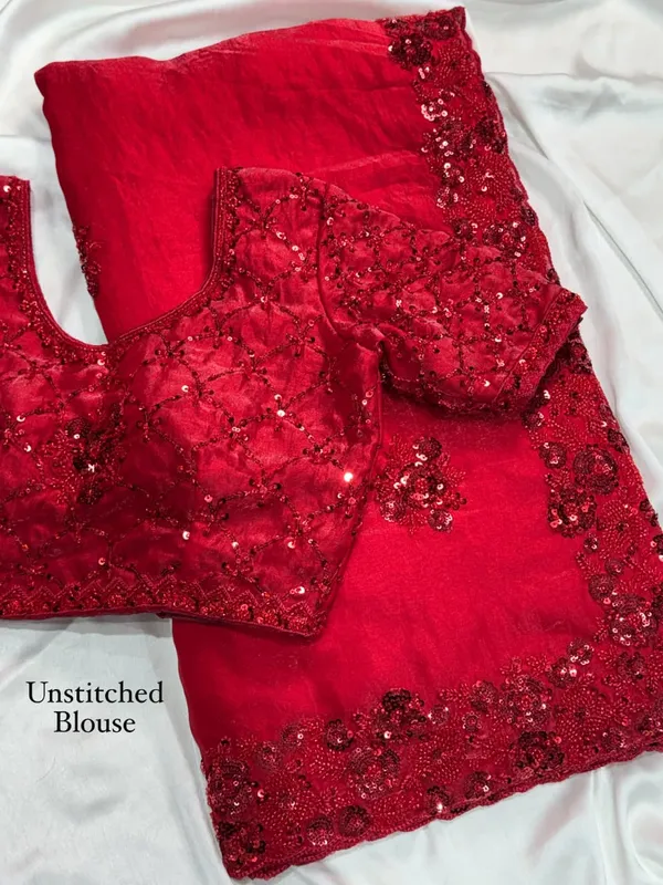 Red_Fandy_Satin_Heavy_Beads_&_Sequins_Work_Saree_with_Blouse