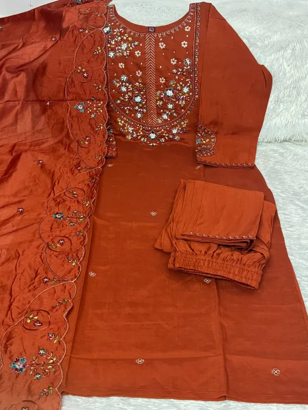 Rust_Orange_Floral_Embroidered_Kurta_Pant_Set_with_Dupatta_for_Women