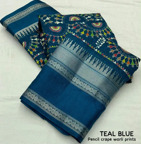 Blue_Crepe_Warli_Print_Saree_For_Women