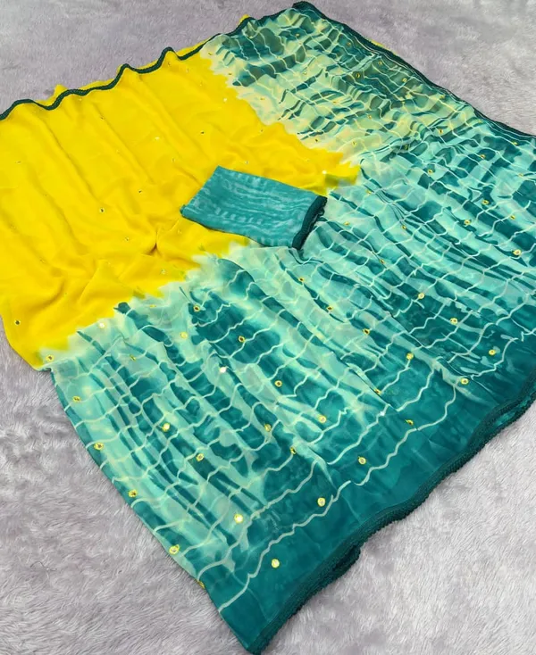 Teal_Blue_Wetless_Print_Saree_with_Aari_Work_&_Lace_Border_with_Blouse