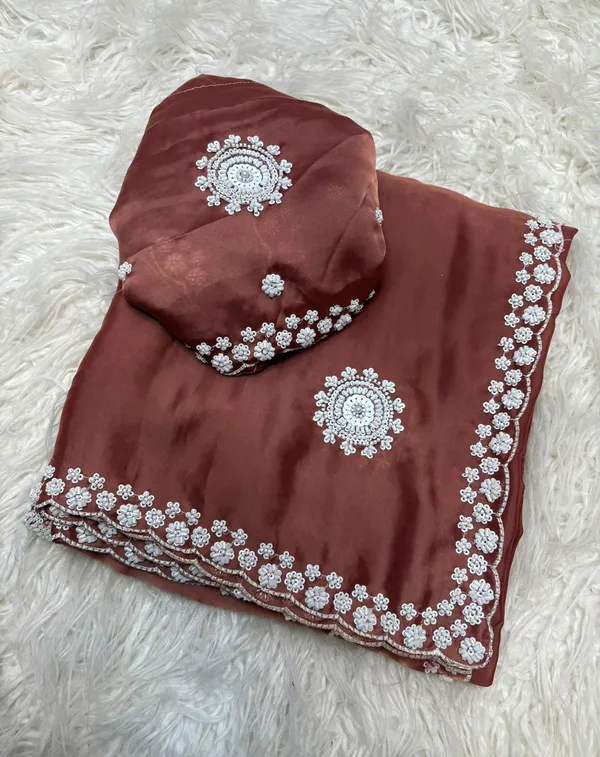 Rust_Satin_Embroidered_Saree_Set_For_Women