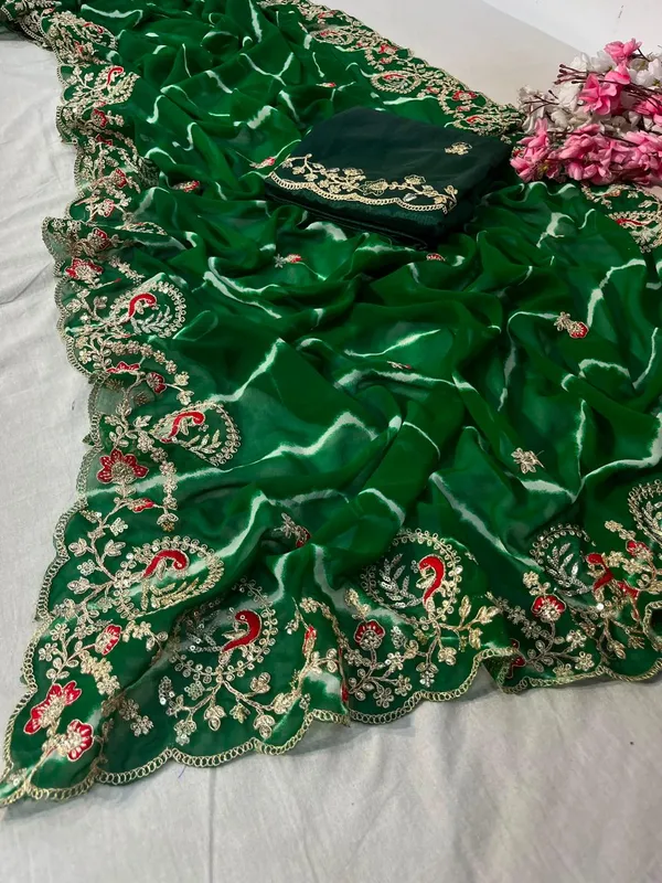 Green_Embroidered_Saree_With_Blouse_Piece_For_Women