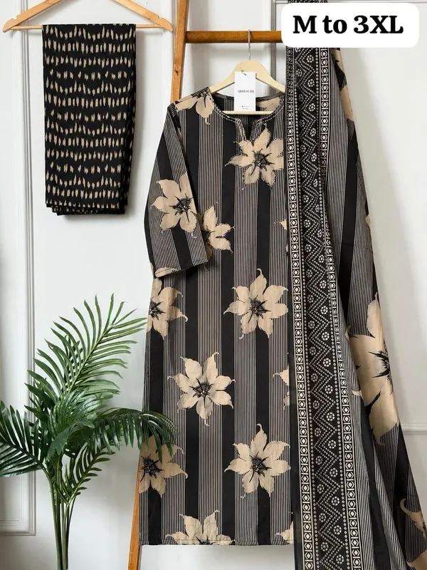 Navy_Floral_Print_Straight_Salwar_Suit_Set_For_Women