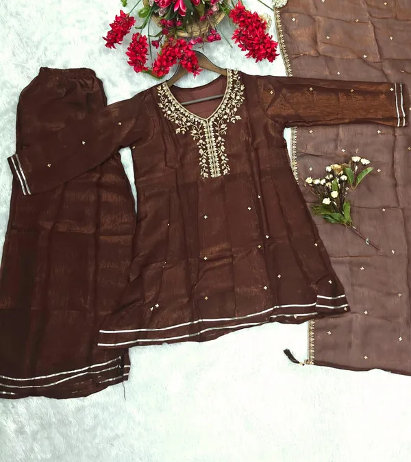 Wine_Brown_Fandy_Silk_Embroidered_Kurti_Pant_Dupatta_Set_with_Full_Sleeves_–_3-Piece_Ethnic_Suit_Set
