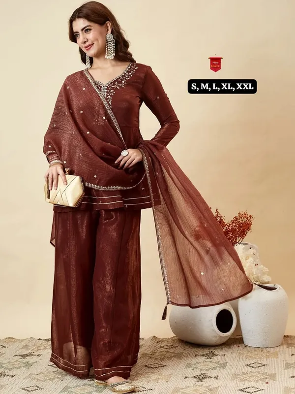 Wine_Brown_Fandy_Silk_Embroidered_Kurti_Pant_Dupatta_Set_with_Full_Sleeves_–_3-Piece_Ethnic_Suit_Set