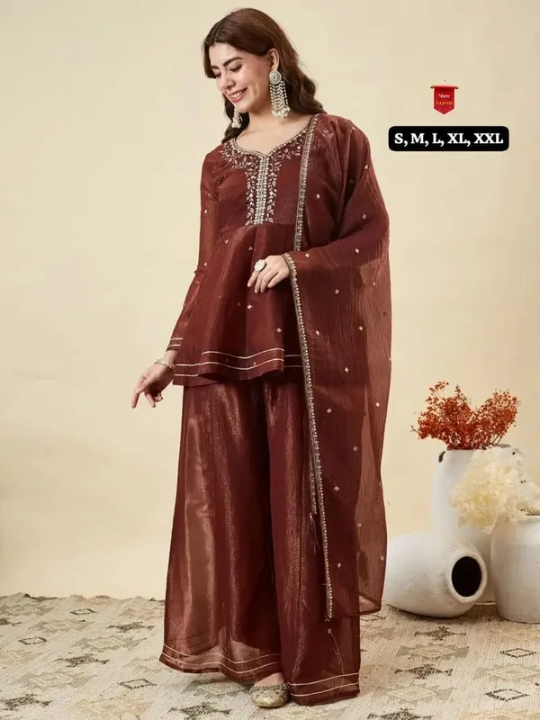 Wine_Brown_Fandy_Silk_Embroidered_Kurti_Pant_Dupatta_Set_with_Full_Sleeves_–_3-Piece_Ethnic_Suit_Set
