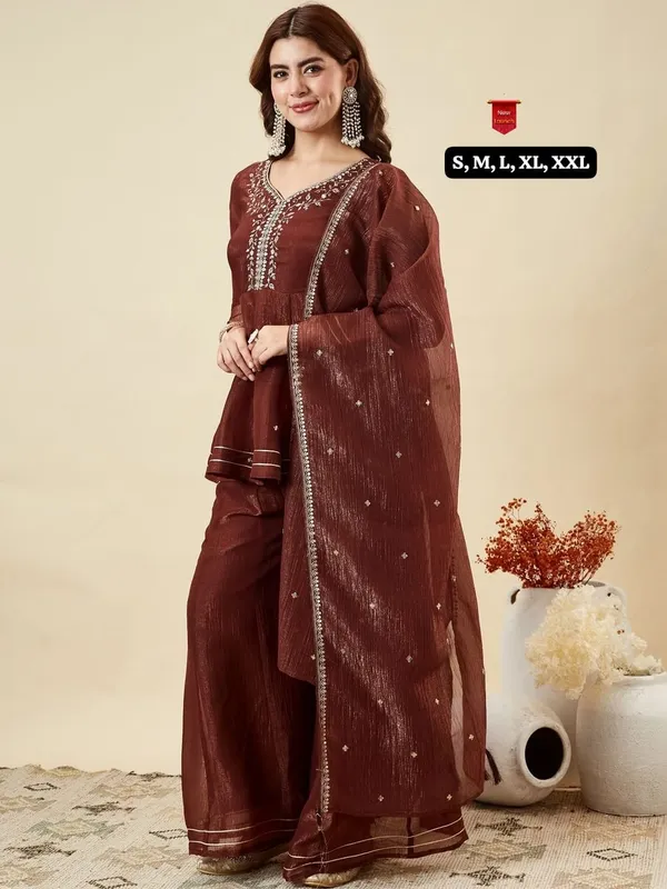 Wine_Brown_Fandy_Silk_Embroidered_Kurti_Pant_Dupatta_Set_with_Full_Sleeves_–_3-Piece_Ethnic_Suit_Set