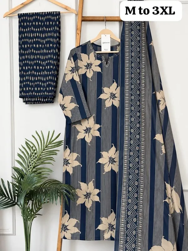 Navy_Floral_Print_Straight_Salwar_Suit_Set_For_Women