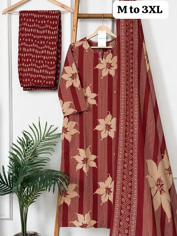 Maroon_Floral_Print_Straight_Kurta_Set_For_Women