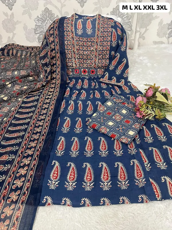 Premium_Bagru_Print_Mirror_Work_Jaipuri_Cotton_Kurta_Set