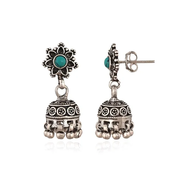 Silver_Oxidized_Turquoise_Stone_Floral_Jhumki_Earrings_For_Women