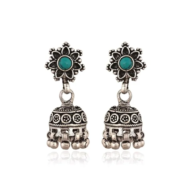 Silver_Oxidized_Turquoise_Stone_Floral_Jhumki_Earrings_For_Women