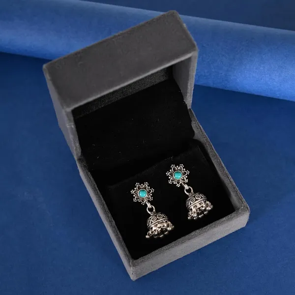 Silver_Oxidized_Turquoise_Stone_Floral_Jhumki_Earrings_For_Women